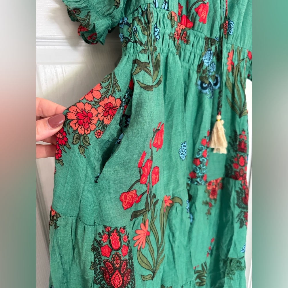 THML Green Floral Midi Dress with Red & Blue Accents - Picture 5 of 8